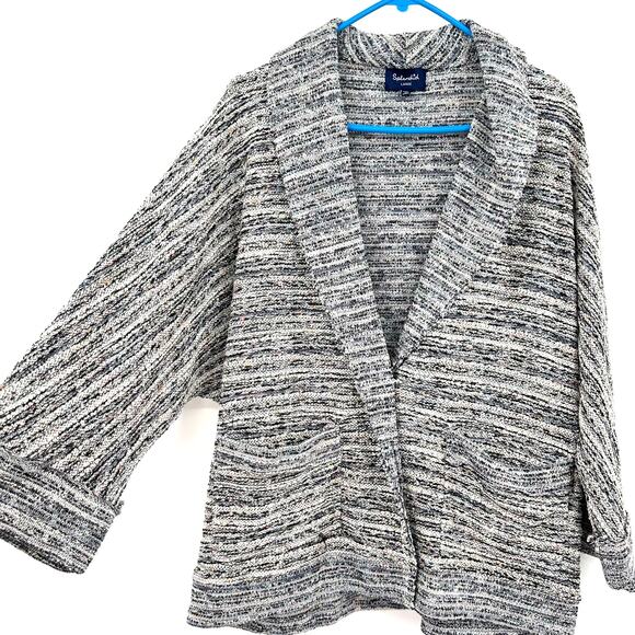 Splendid Size Large Jacket Black & White Knit Oversized Cuffed Sleeve Pockets - Picture 2 of 6